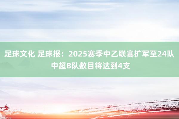 足球文化 足球报：2025赛季中乙联赛扩军至24队 中超B队数目将达到4支